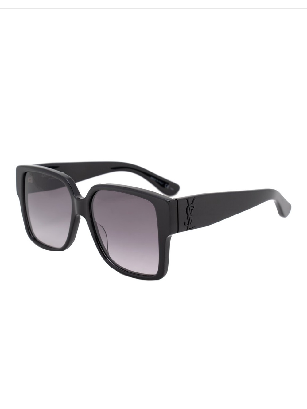 Saint Laurent Black Gloss Rectangular Logo-Arm Sunglasses